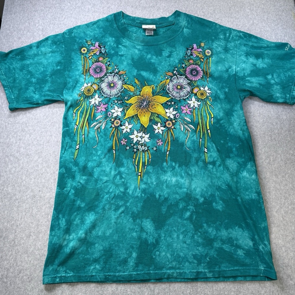 Vintage 90s RagTops Tie Dye Floral Graphic T-Shirt Men's‎ L USA Made